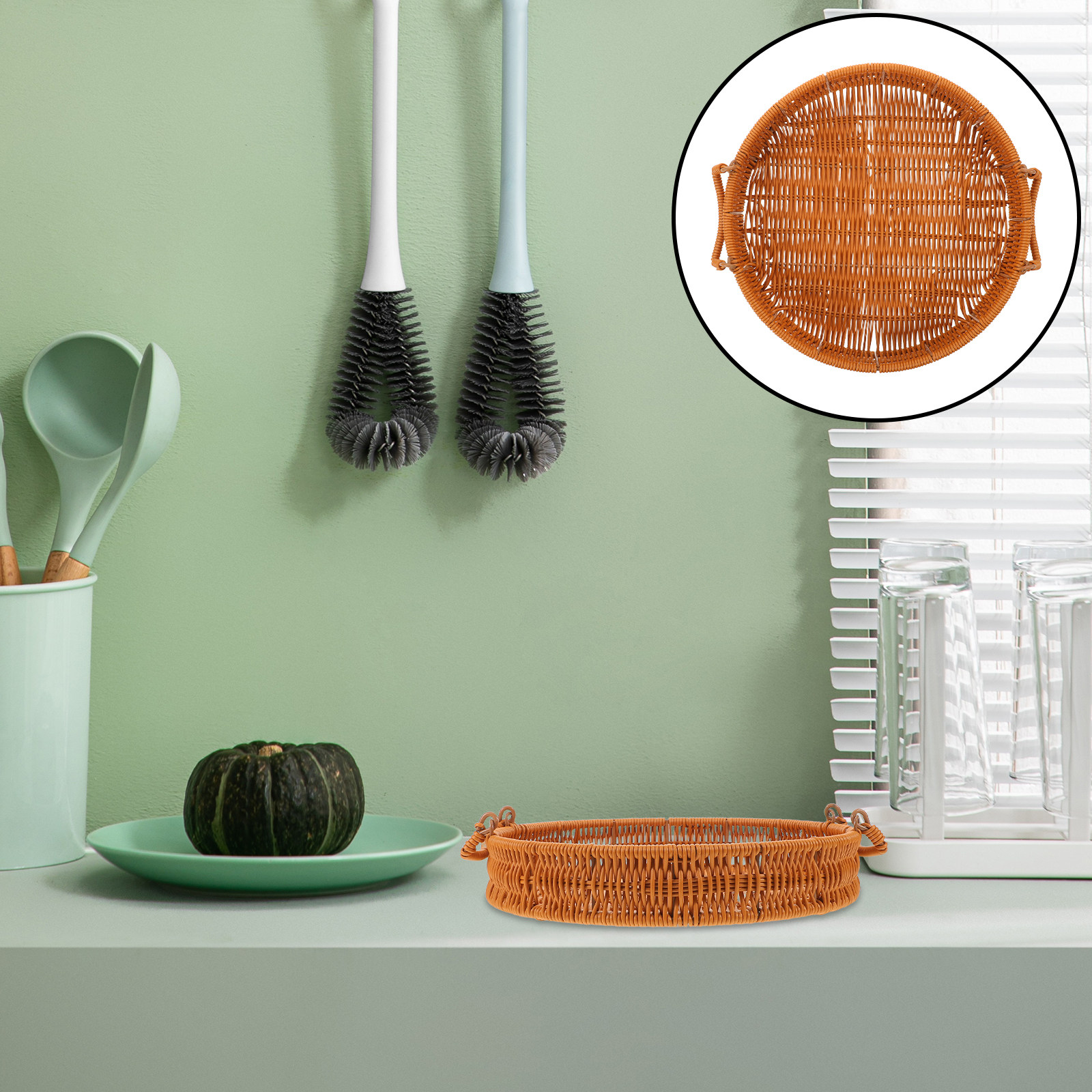 Rattan Tray Handle - Keranjang Penyimpanan Rotan Imitasi Anyaman Tangan