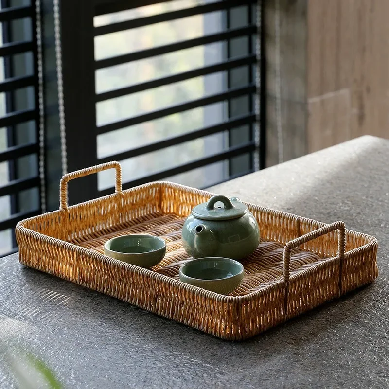 Rattan Tray Handle - Nampan Penyimpanan Plastik dengan Pegangan Keranjang