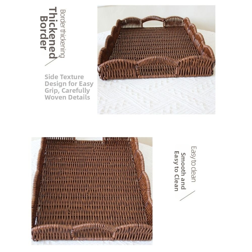 Rattan Tray Handle - Nampan Penyimpanan Anyaman Rotan Imitasi Kapasitas