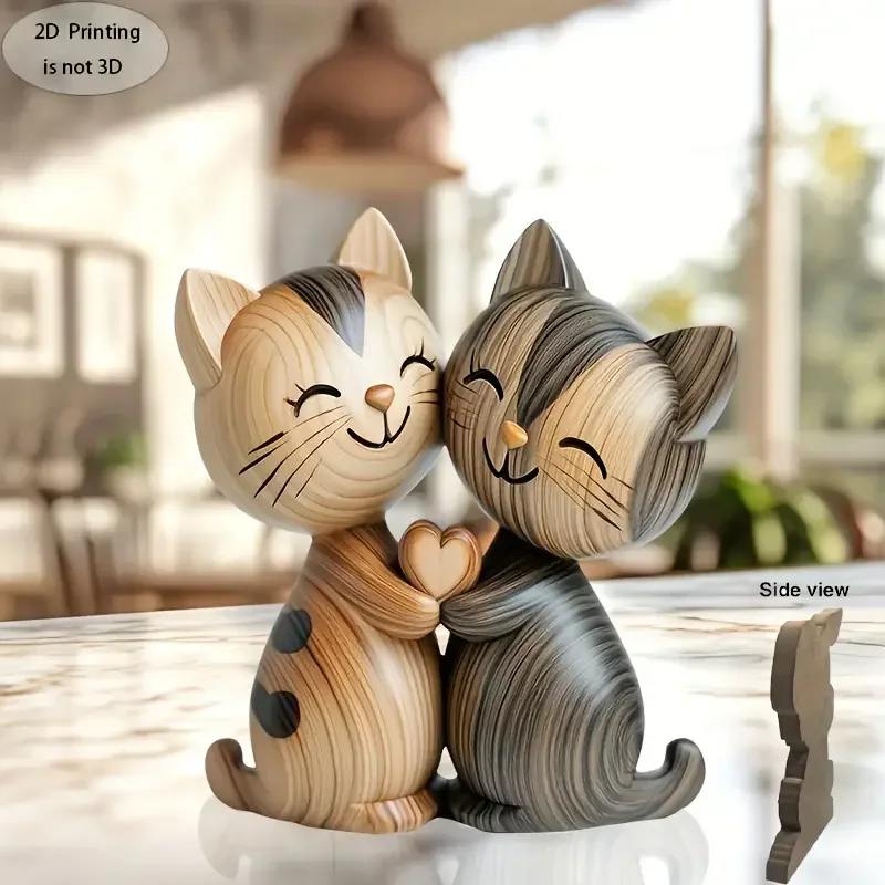 Interior Design School - Patung Pasangan Anak Kucing Kayu Hadiah