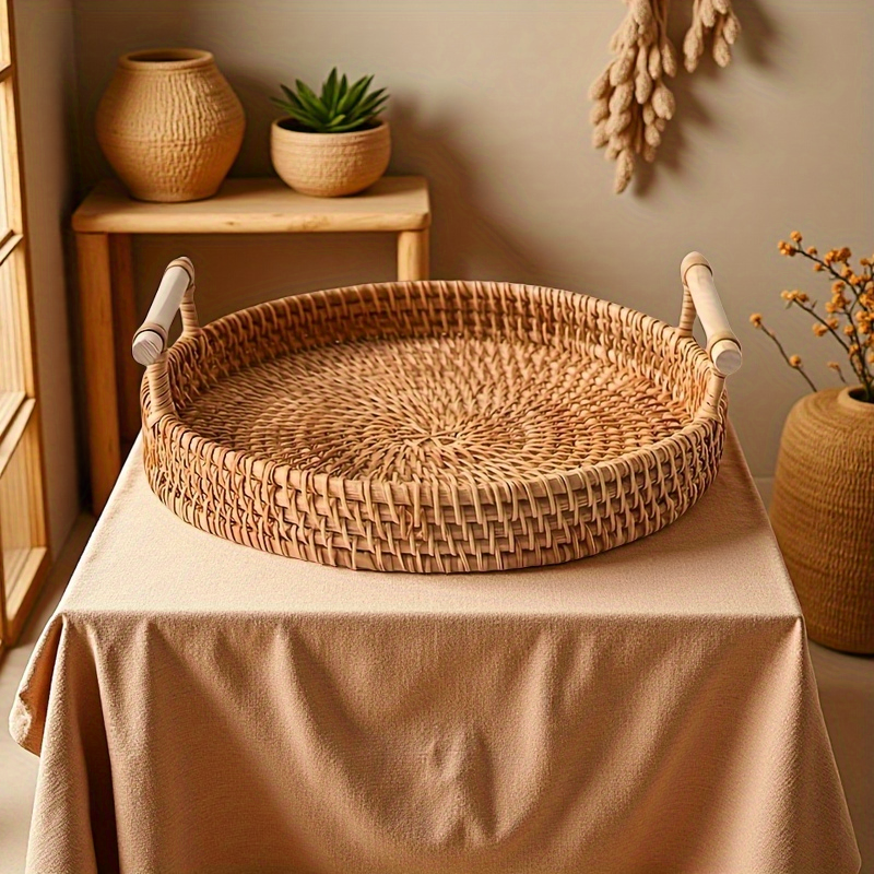 Rattan Tray Handle - Nampan Bulat Rotan Buatan Tangan dengan
