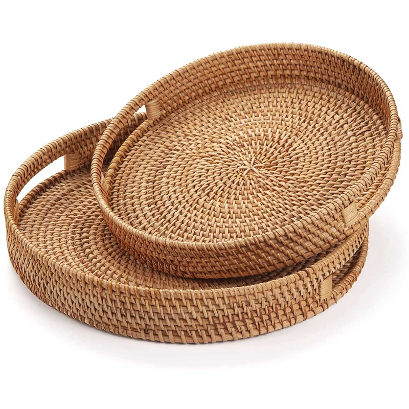 Rattan Tray Handle - Nampan Sajian Rotan Bulat Dekoratif Anyaman