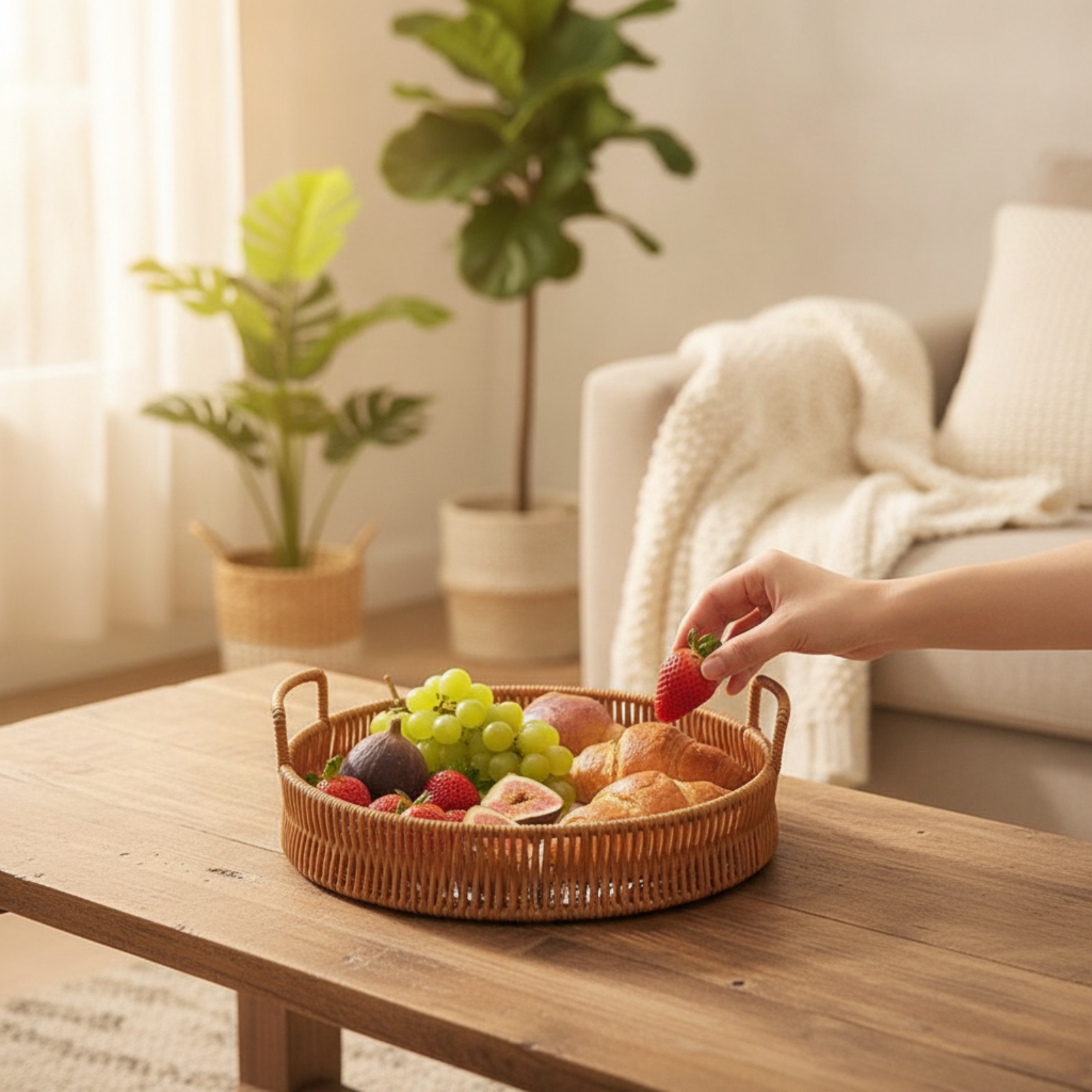 Nampan Sajian Anyaman dengan P - Rattan Tray Handle ulasan dan harga