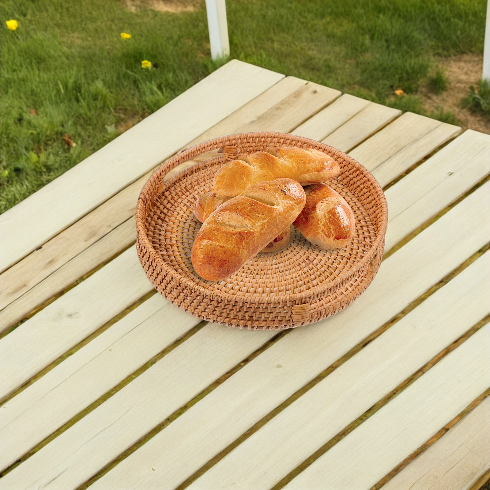 Nampan Rotan Bulat 14-Inci, Ke - Rattan Tray Handle ulasan dan harga