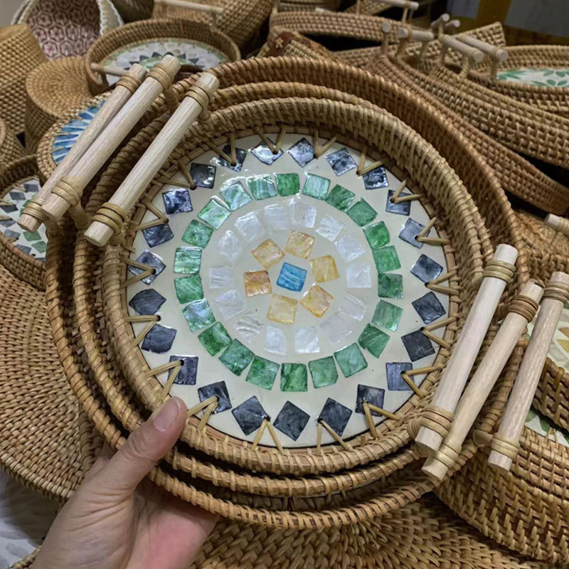 Nampan anyaman rotan buatan ta - Rattan Tray Handle ulasan dan harga
