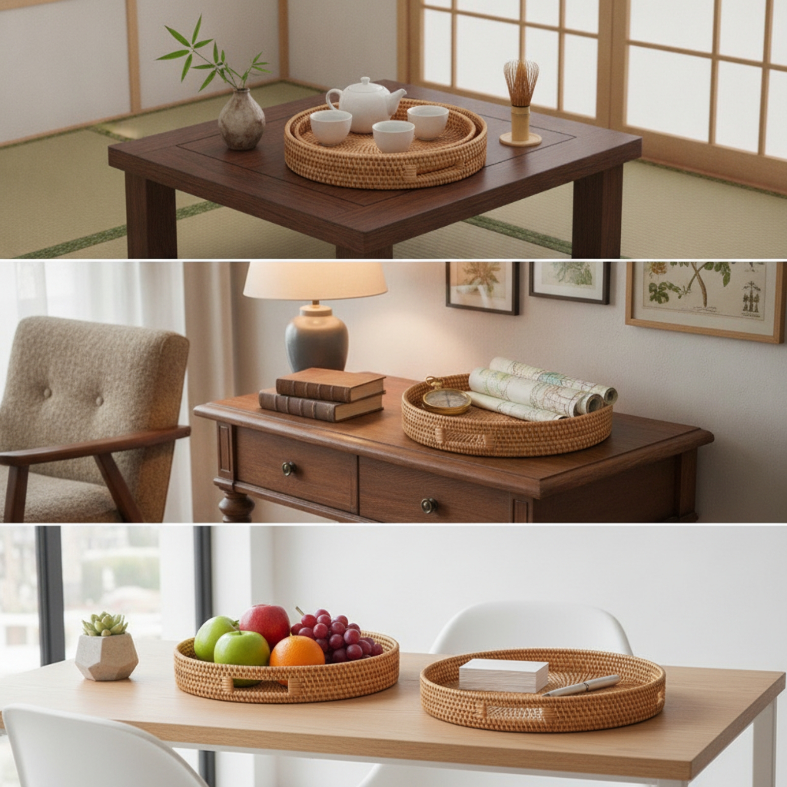 2 Buah Nampan Rotan dengan Peg - Rattan Tray Handle ulasan dan harga
