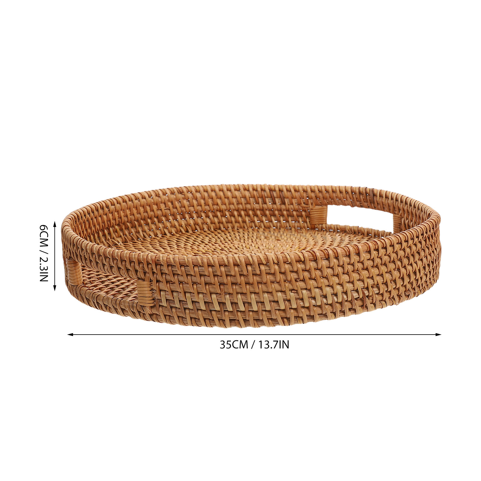Nampan Sajian Rotan Bulat 14-I - Rattan Tray Handle ulasan dan harga