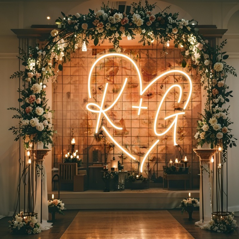 Tanda Neon LED Hati Inisial Ku - Interior Design Names ulasan dan harga