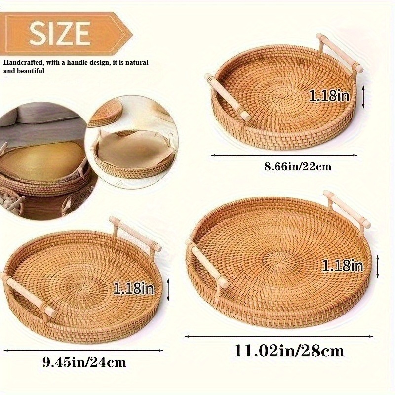 Nampan Bulat Rotan Buatan Tang - Rattan Tray Handle ulasan dan harga