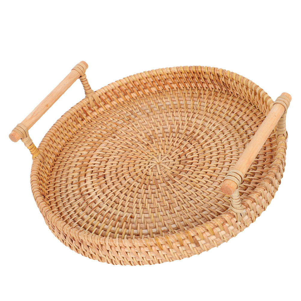 Nampan Rotan Bulat 32Cm Buatan - Rattan Tray Handle ulasan dan harga