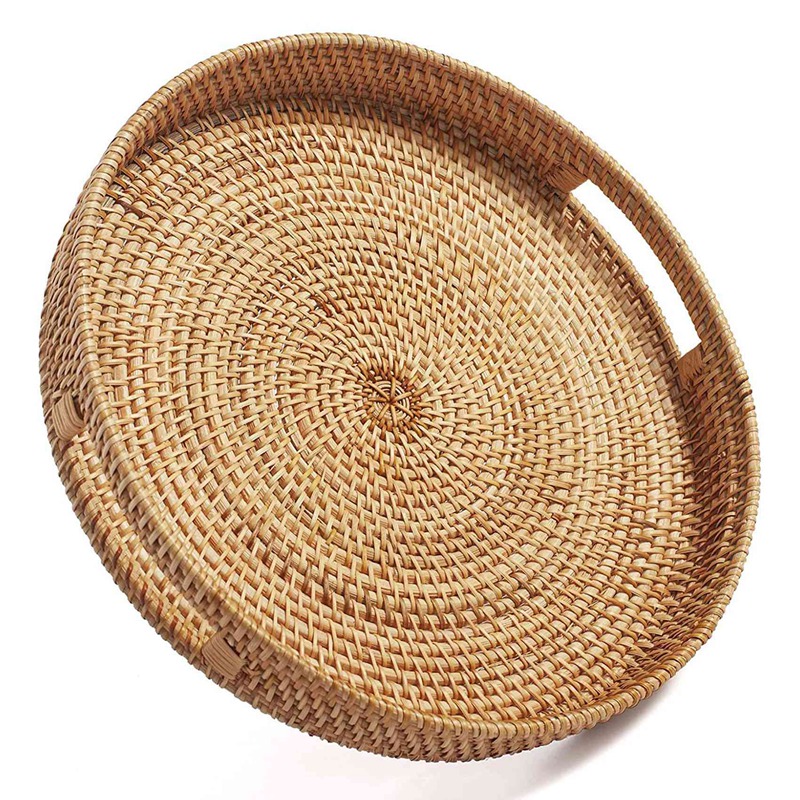 Nampan Sajian Rotan Bulat Deko - Rattan Tray Handle ulasan dan harga