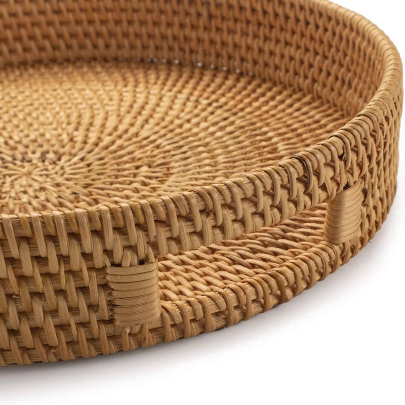 Nampan Sajian Rotan Bulat Deko - Rattan Tray Handle ulasan dan harga