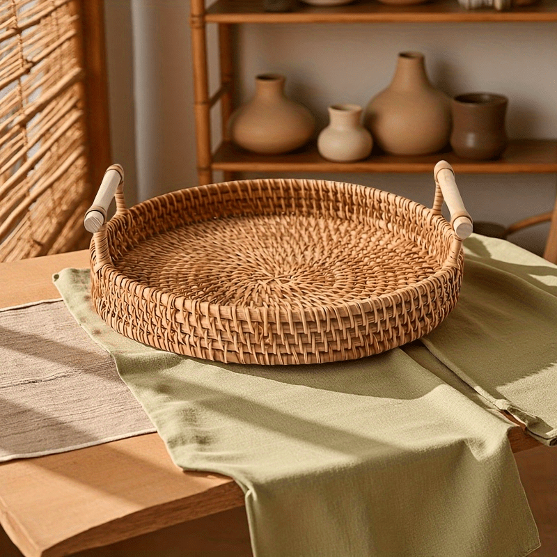 Nampan Rotan Bulat Buatan Tang - Rattan Tray Handle ulasan dan harga
