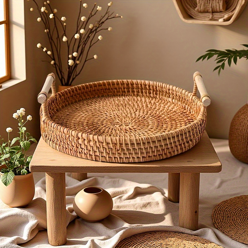 Nampan Rotan Bulat Buatan Tang - Rattan Tray Handle ulasan dan harga
